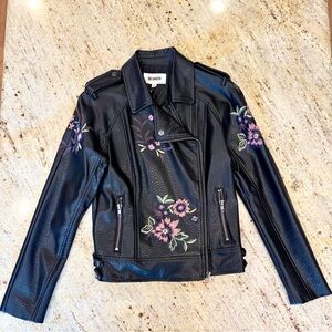 BB Dakota Baxley Embroidered Floral Faux Leather Moto Jacket - Small - NWOT